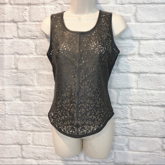 Bagatelle Black Leather Laser Cutout Tank Top XS - Picture 3 of 13